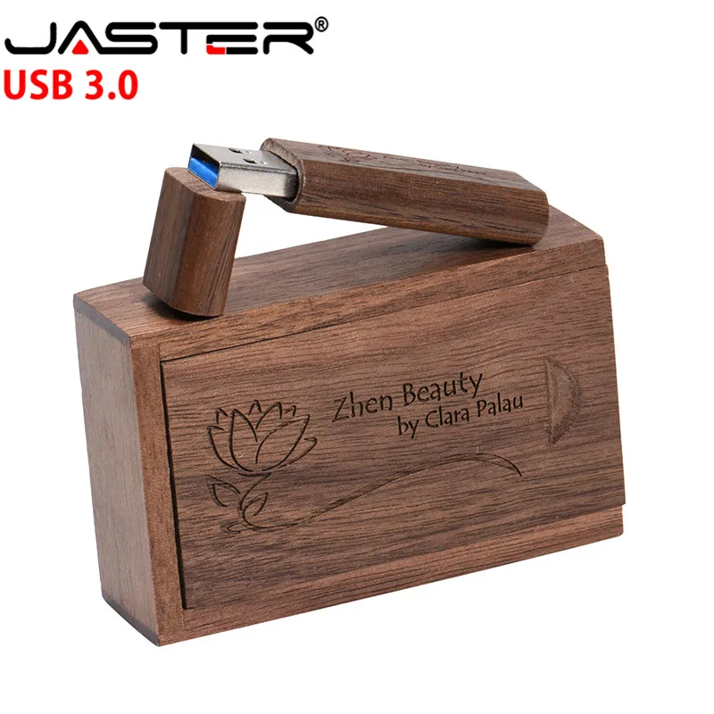 JASTER-thumb drive USB 3,0 de madera, almacenamiento externo creativo de 4GB/8GB/16GB/32GB/64GB (logotipo personalizado gratis), grabado láser