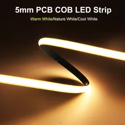 5mm pasek COB LED 384 leds/m elastyczny FOB o wysokiej gęstości DC12V/24V lekki pasek ciepły zimny biały 3000K 4000K 6000K na oświetlenie dekoracyjne