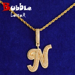 Bubble Initial Letter Jewelry Men Necklace Real Gold Plated Hip Hop Pendant Christmas Gift