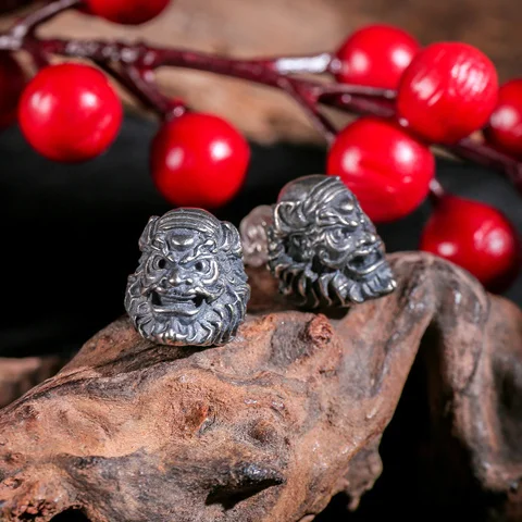 Chinese Nation Zhong Kui Stud Earrings Antique Silver Color Skull Earrings Bi Xie Save Disaster Men Women Good Lucky Jewelry