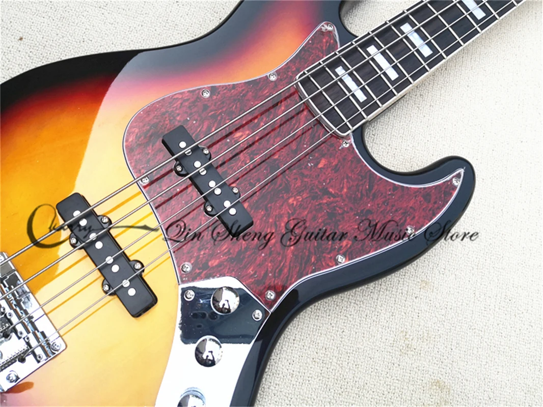 Sunset bass, 4-string bass, fixed bridge, solid wood body, maple neck, rosewood fingerboard, customizable