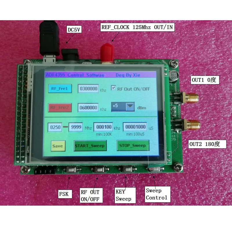 modulo adf4355 de toque de tela colorida vco fonte de sinal rf que varre microondas frequencia sintetica pll 250m68g 01