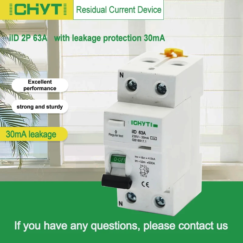 AC 2P 63A 30mA RCD 230V Residual Current Device Differential Breaker Safety Switch