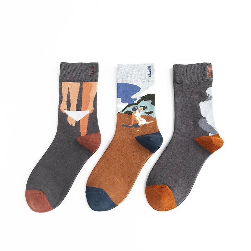 

Unisex Crew Socks Cotton Mid Length Cute Socks Gift Casual Streetwear Creative Cartoon Oil Painting Socks Men Funny Socks Women