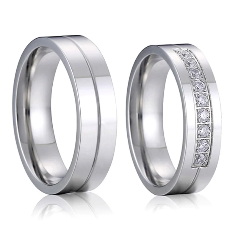 Waterproof Couple Wedding Rings for Men and Women Lovers Alliance Hand Finger Stainless Steel Ring Marriage Half size