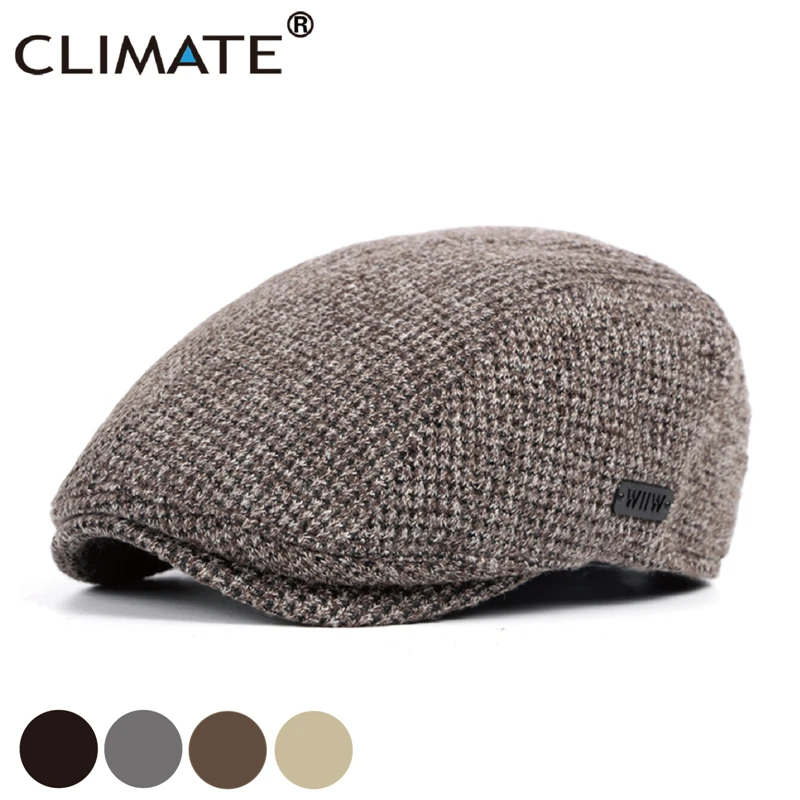 CLIMATE Men Vintage Beret Hat Man Winter Warm Beret for Men Casual Thickened Hat Retro Flat Cap Flat Caps Beret for Men