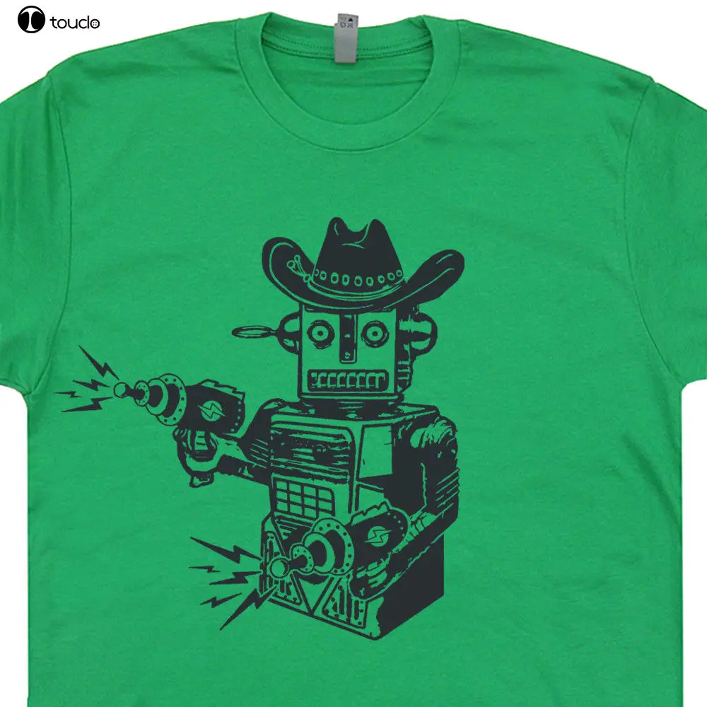 Tops Cool T Shirt Cowboy Robot T Shirt Vintage Toy Robot Shirt Laser Gun Space Gun Science Fiction O-Neck Tshirt Homme