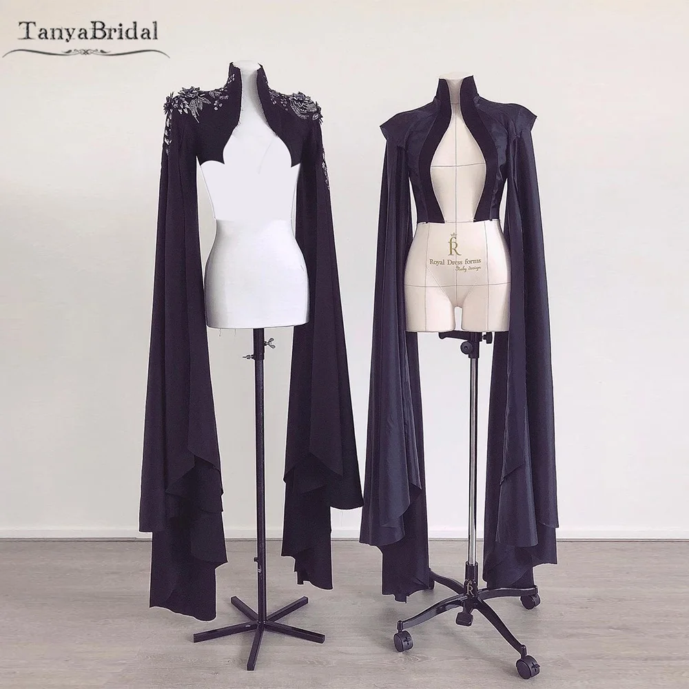 

Wedding Cape High Neck Elegant Long Sleeve Vintage Women Jacket 3D Flowers Long Shawl formal Accessories DJ139