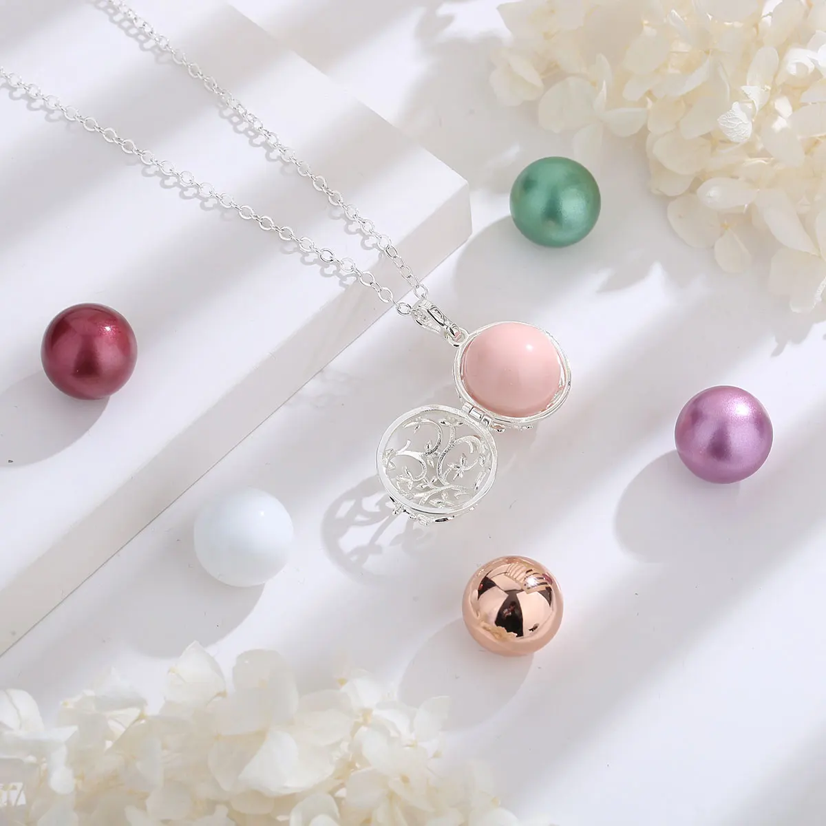 Eudora Harmony Ball 18mm Flower Pendant Necklace Pregnancy Chime Bola Long Chain Fine Jewelry Gifts For Women