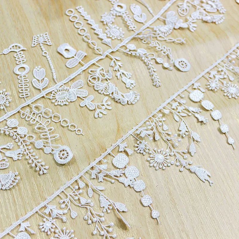 White Tassels Embroidered Lace Fabric Trim Ribbons DIY Sewing Handmade Craft Materials