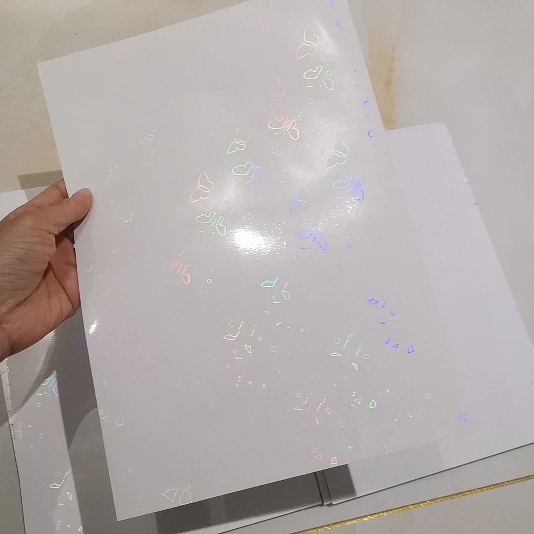 Imagem -05 - Fita Adesiva Pequena Holográfica da Folha da Borboleta Que Lamina de Volta no Papel Plástico 50 Folhas 210x297 mm Pacote Faça Você Mesmo Cartão de Cor