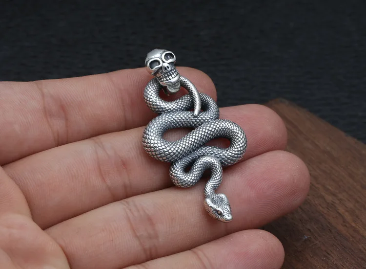 925 sterling silver jewelry personality skull snake snake pendant men and women Thai silver craft popular fashion pendant