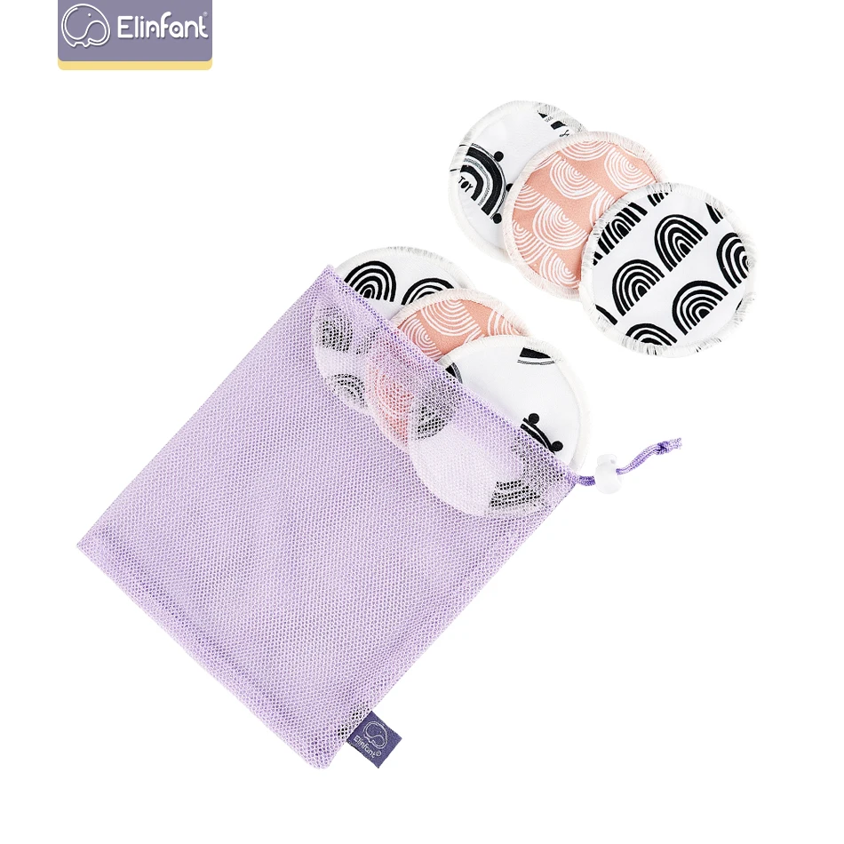 Elinfant Waterproof 10cm Bamboo Breastfeeding Pad Reusable Nursing Pads 6pcs set with Laundry Bag