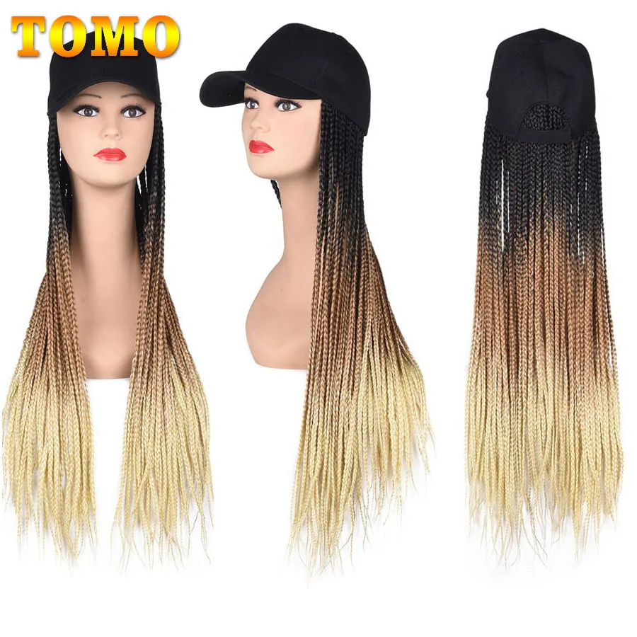 

TOMO Baseball Cap Box Braided Wigs For Black Women Ombre Synthetic Twist Braid Hair Extension Cornrow Wig with Adjustable Hat