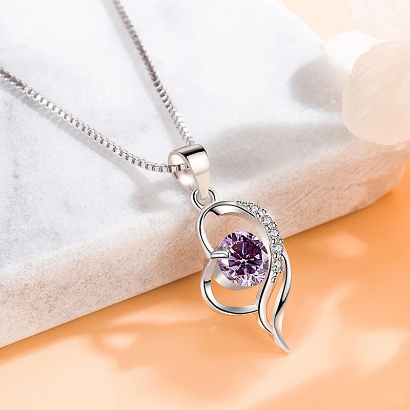 S925 Silver New Woman Fashion Jewelry High Quality Crystal Zircon Hollow Heart Pendant Necklace Length 45CM Girl Gift