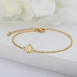 Pulseras huecas de Sol para hombres y mujeres, cadena de mano de acero inoxidable, tobillera de girasol Vintage, joyería de pie Boho, accesorios de regalo