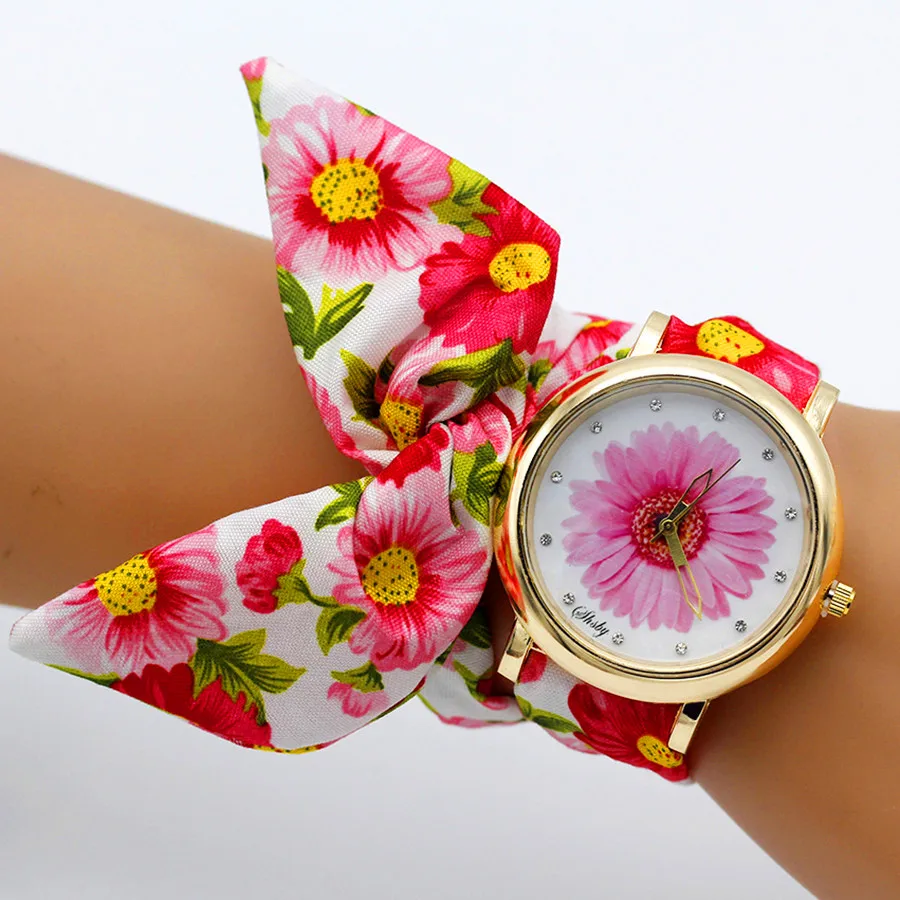 Shsby reloj de pulsera de tela de flores para mujer, reloj de vestir de moda, reloj de cuarzo de alta calidad, reloj de tela para niñas dulces, nuevo