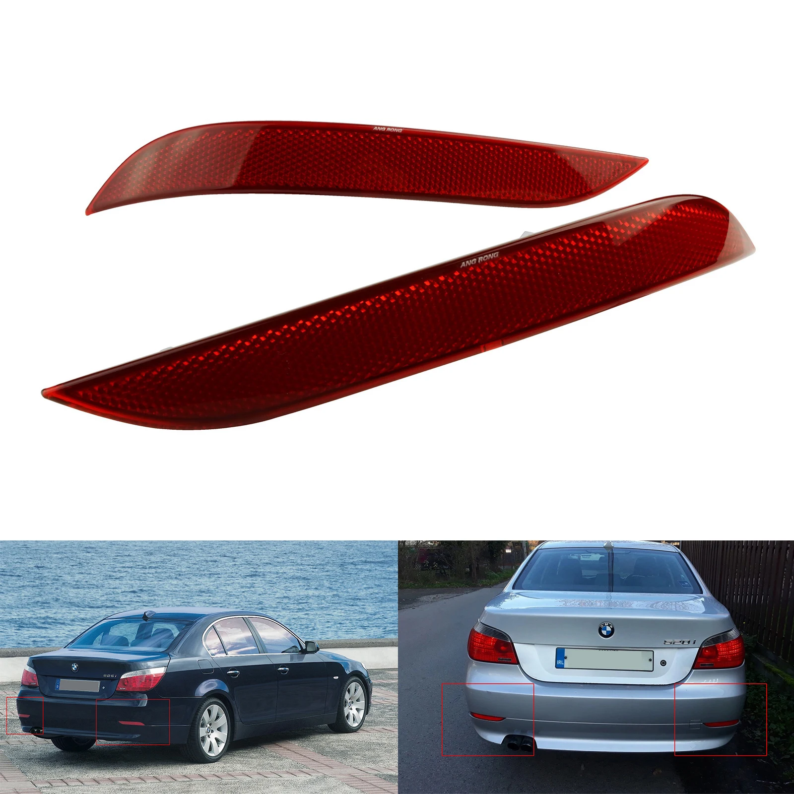 ANGRONG 2X Right&Left Red Lens Rear Bumper Reflectors Cover No Light For 03-07 BMW E60 E61