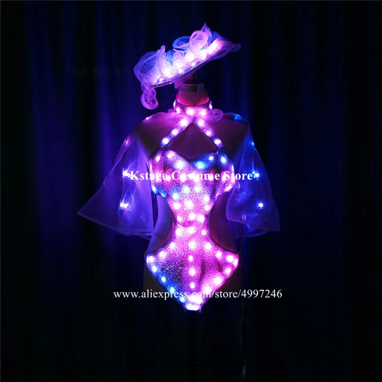 Programmable full color Latin dance dress women party wear led light costume sexy RGB colorful bikini glowing bodysuit disco bar