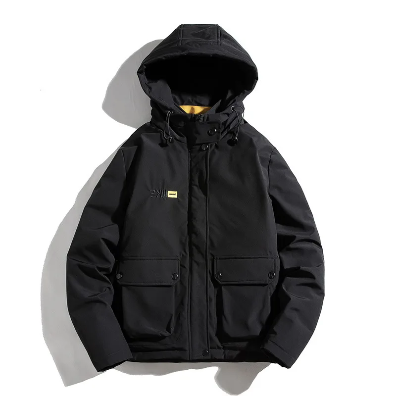 

Men Parka Jacket Winter Casual Hooded Parkas Streetwear Thick Warm Solid Pocket College Outwear Coat Male Youth Japan