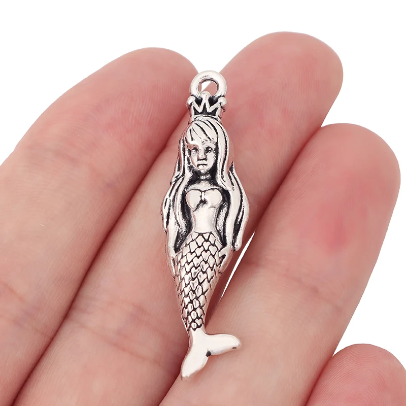 4 x Tibetan Silver Mermaid Princess Charms Pendants Beads for DIY Necklace Jewelry Making Findings Accessories 43x12mm