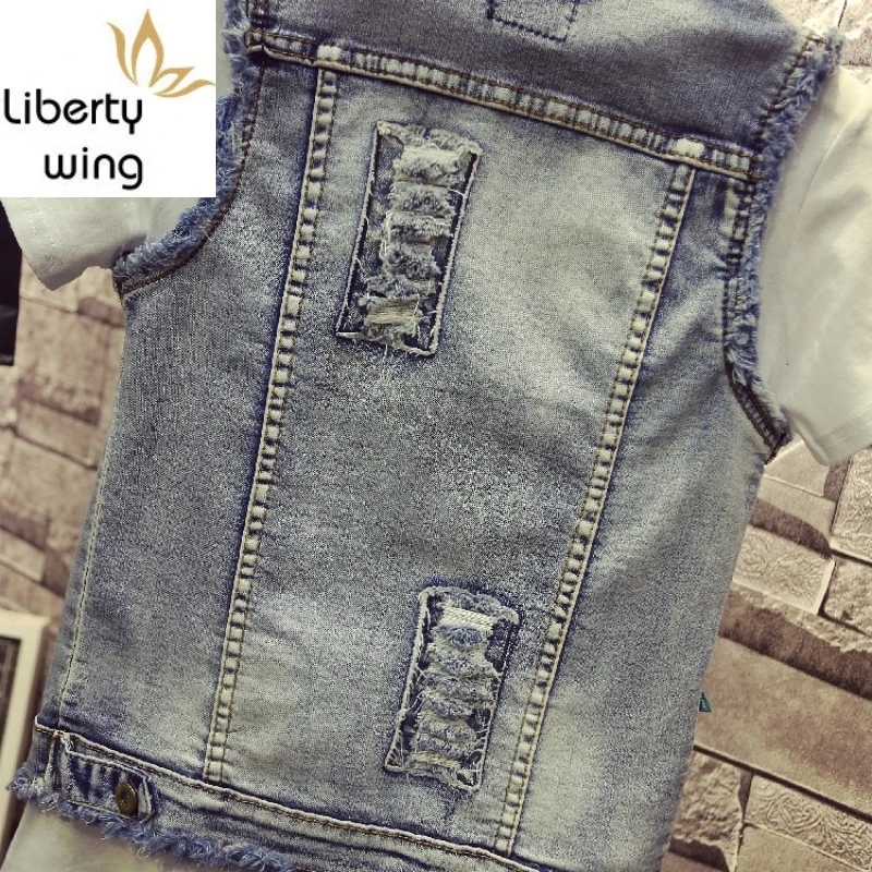 Spring Summer Embroidery Denim Vest Women Fashions Hole Ripped Flower Customize Streetwear Long Sleeve Jean Jacket