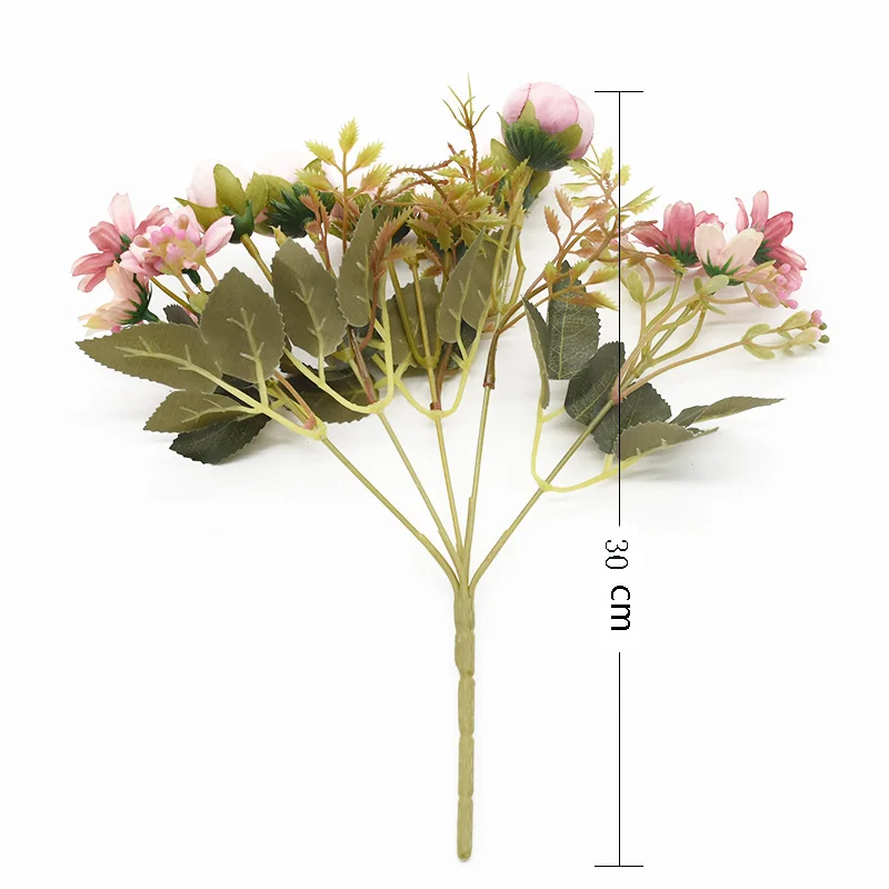 1 Bunch 5 Gabeln 12 Köpfe Künstliche Blumen Günstige Vasen Home Dekoration Zubehör Hochzeit Diy Braut Freiraum für Foto Requisiten – Detail 6