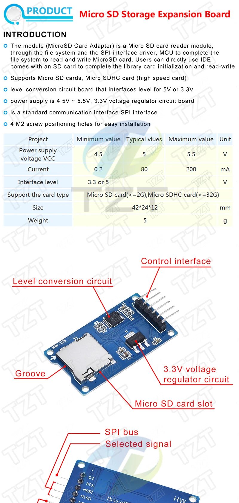 D1 Mini TF-Kartenmodul Micro SD Speichererweiterungsplatine Mini Micro SD TF-Karte Memory Shield Modul mit Pins für Arduino – Detail 4