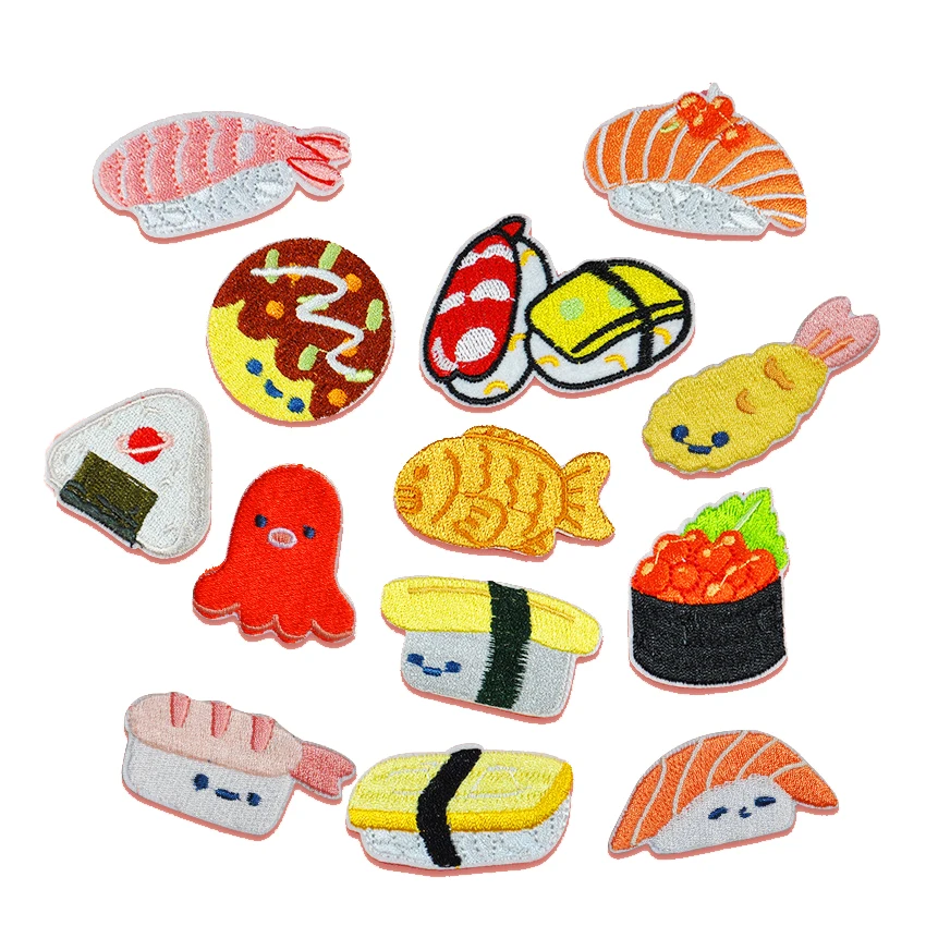 Octopus Sushi Pizza Embroidery Patch Ironing on Japanese Food Cute Appliques Clothes Stickers Badges for Bags Shoes Scrapbook