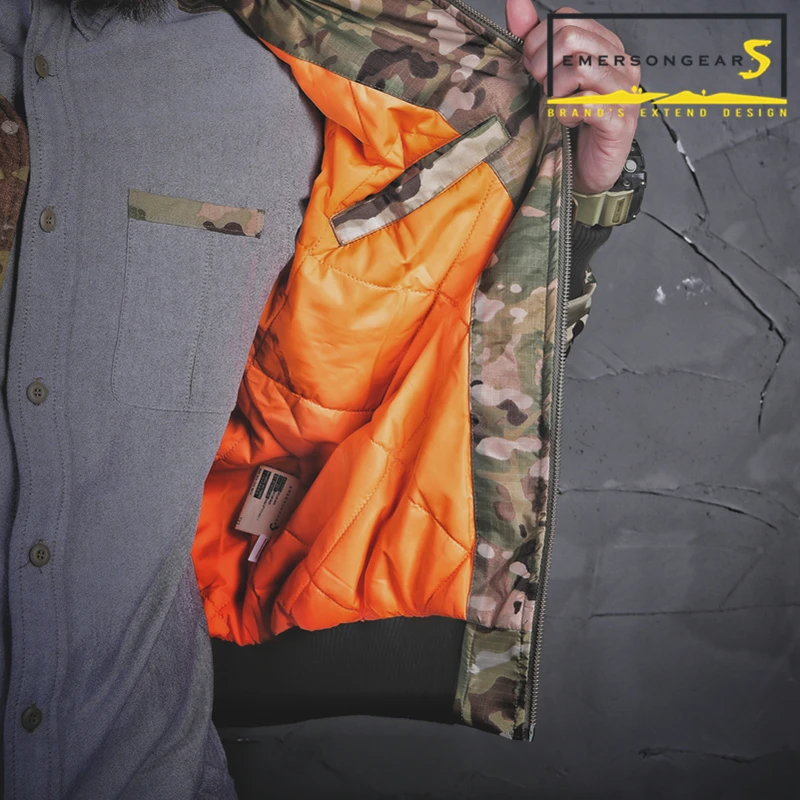 Emersongear masculino jaqueta térmica ma1 estilo quente ao ar livre camoflage softshell impermeável à prova de vento casaco casual tático