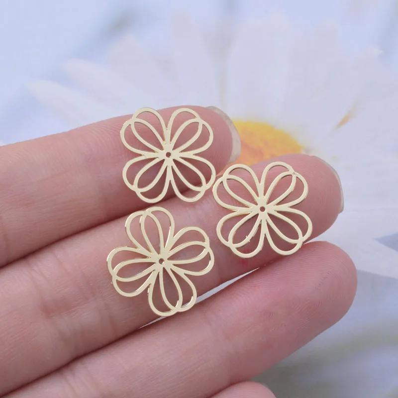 100 Stück AC6249 16mm Messing Blumen-Anhänger Verbinder DIY Schmuck Ohrring-Zubehör – Detail 12
