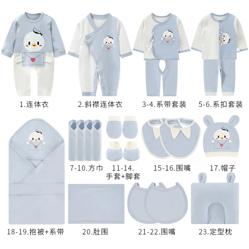 23pcs/set Baby Romper Clothes Set Cotton Newborn Boys Jumpsuits Suits for Girls Print 0-6 Months CBX032