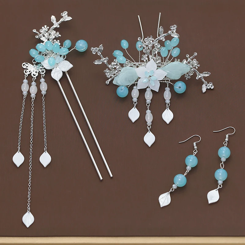 Hanfu Archaistic Headdress Tassel Hairpin Tuinga Hair Comb Pair of Hair Stick Ancient Costume Hairpin Accessories