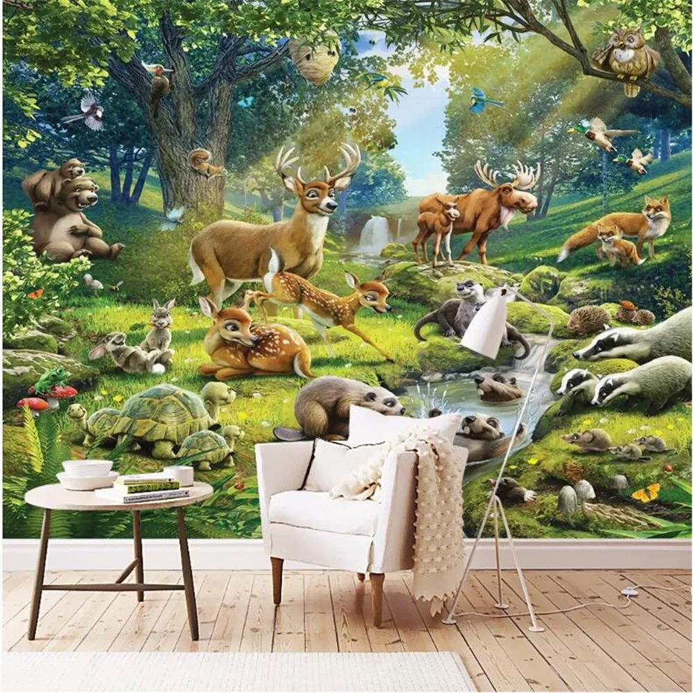 MIlofi Animal World Elk Otter Rabbit Turtle Children Room Mural Background Wall Paper Photo