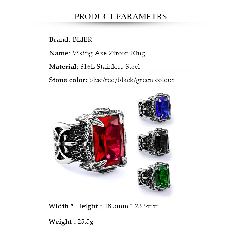 Blue/Black/Green/red Zircon Big stone Stainless Steel Man\'s Classic Claw Punk anniversary drop shipping wholesal Jewelry BR8-164