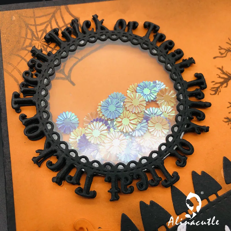 Alinacutle Metal Cutting Dies Halloween Trick or Treat Cirlce Pumpkin Scrapbooking Paper Craft Handmade Card Punch Art Cutter