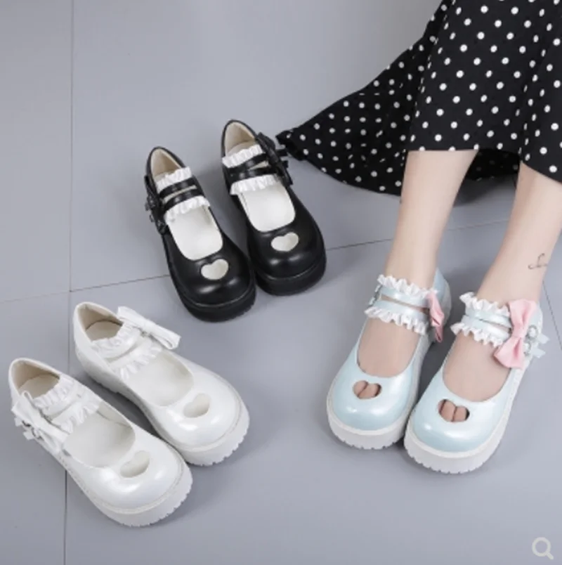 Lolita Japanese soft sister love hollow bowknot sweet lace princess college  shoes kawaii shoes cosplay loli daily single shoes