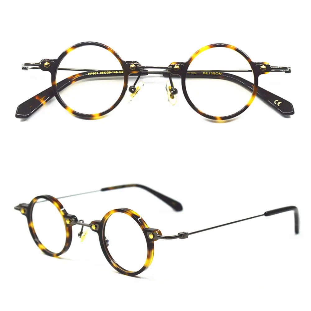 Vintage Small Round Glasses  36mm Hand Made Eyeglass Frames Titanium Acetate Full Rim Rx optical frames