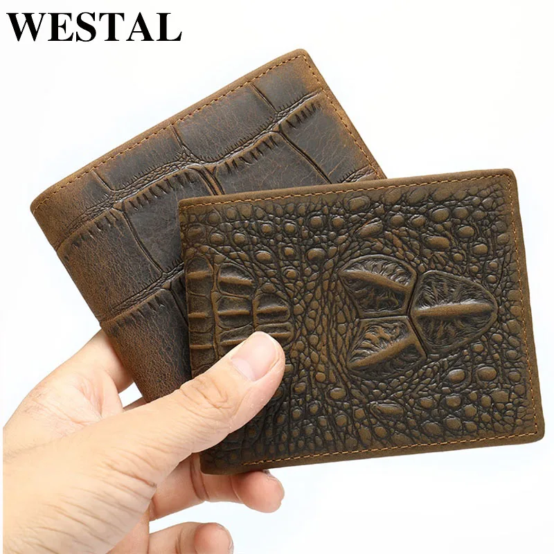 WETSAL Men's Wallet Genuine Leather Wallet Male Purse for Men Bifold Slim Wallets Short Wallets Leather Men Cardholder Money Bag