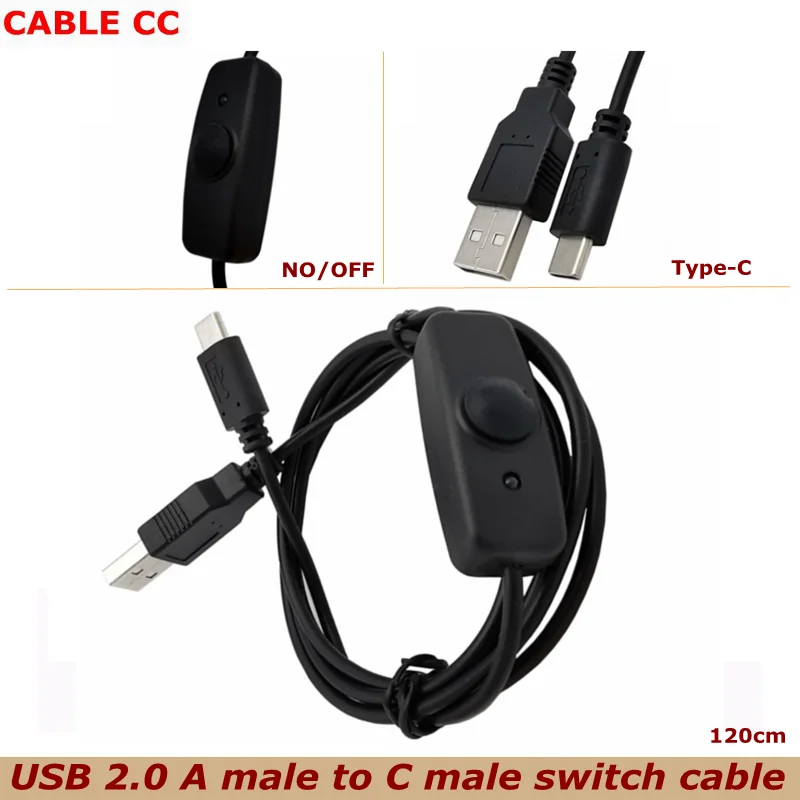 120cm New USB 2.0 A male to C male extender extender black cable, 318 rocker, with key switch ON/OFF indicator control cable