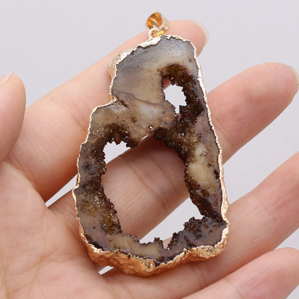 Charms Plating Golded Druzy Agates Pendant Irregural Agates Stone Pendant for Jewelry Making DIY Necklace 40x30x6mm-50x30x6mm