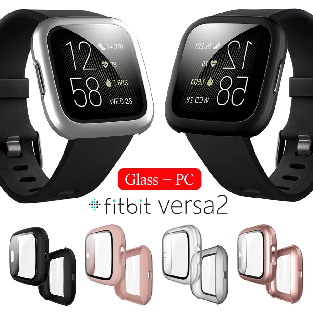 360 Full Cover Watch Case With 9H Tempered Glass Screen Protectors Ultra Thin Plating  Watch Shell for Fitbit Versa 2 Band