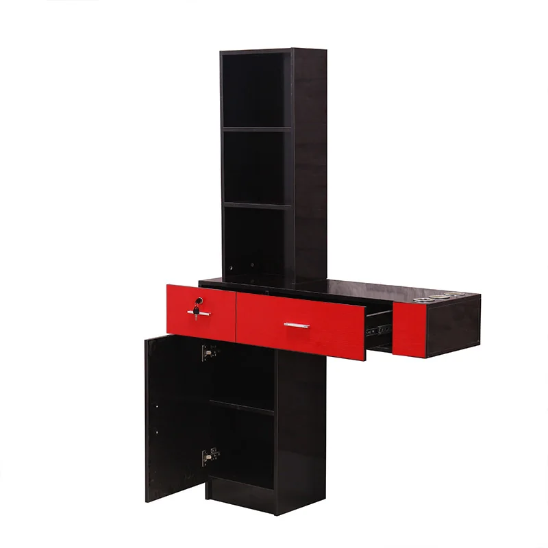 Wall Mount Beauty Salon Spa Mirrors Station Hair Styling Station Desk Black & Red US Warehouse