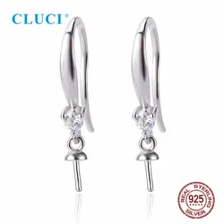 CLUCI  Wholesale 3 pairs 925 Sterling Silver Girls  Earrings Pearl Earring Fittings White CZ Earrings for Women SE163SB