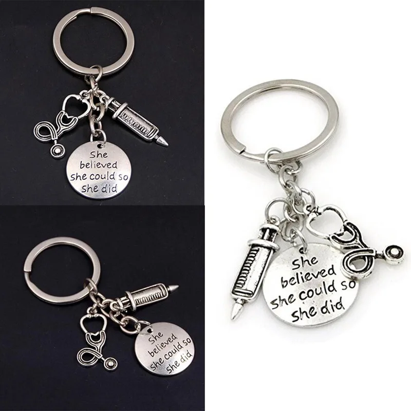 Syringe Stethoscope Keychain Key Chain Keyring Doctor Nurse Physicians Medical Student Graduation Gift Jewelry