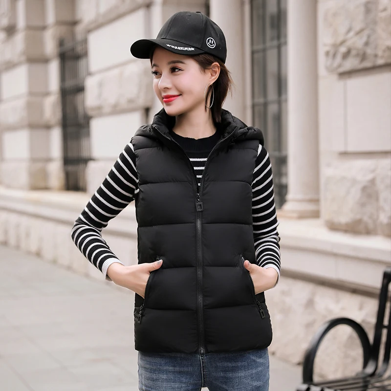 Hooded vest plus size women vest down jacket tank tops winter vest for women sleeveless jacket female autumn plus size waistcoat