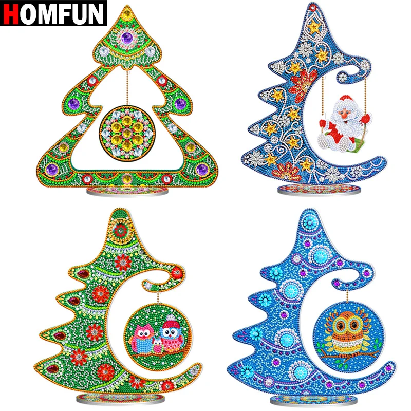 HOMFUN 5D Crystal Christmas Tree Diamond Painting Santa Claus Embroidery Colorful Rhinestones DIY Halloween Home Decor Gift