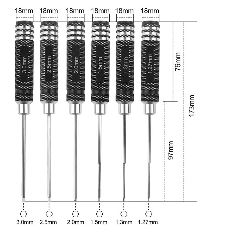 1.27mm 1.3mm 1.5mm 2.0mm 2.5mm 3.0mm RC Screwdriver Tools Kit Set Hex Screw driver for 3D printer, Helicopter, Bench Work