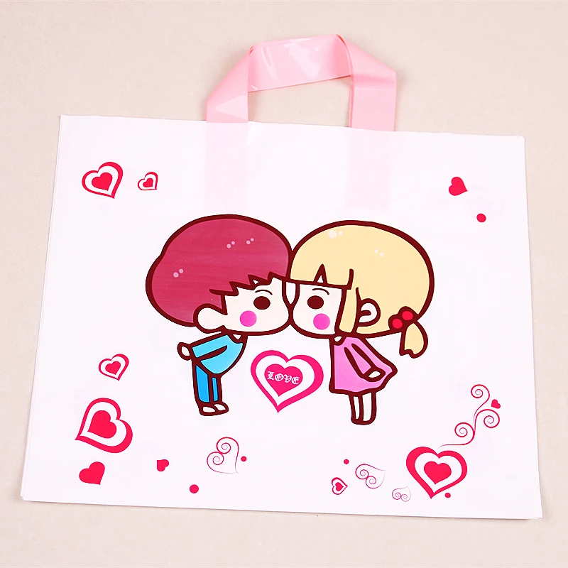 Lovely Cartoon Large Plastique Heart Packaging Bags for Birthday Party Wholesale 29x35cm 10pcs/Lot