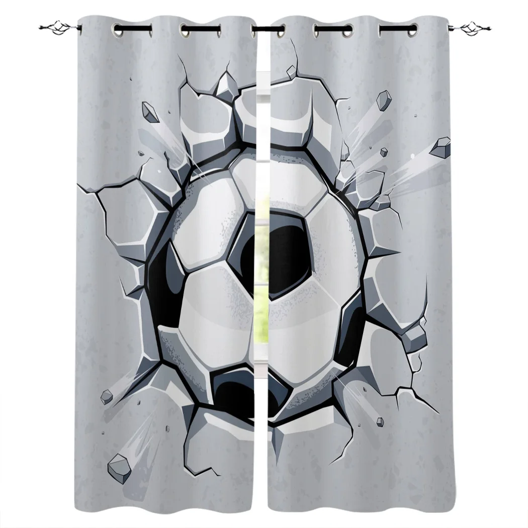 Multi-size Football Ball Sports Wall Broken Window Curtains Polyester Fabric Living Room Curtain Home Decor